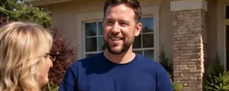 A NyteLyte designer talking with a homeowner outside her house.